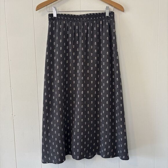 Garnet Hill XS Midi Skirt Gray Floral Pockets Elastic Waist Boho Sustainable - Picture 3 of 12